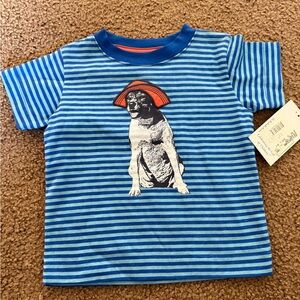 Blue Striped Kids Tee with Dog Print